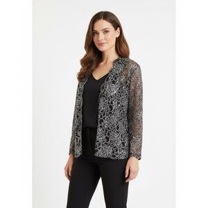 Vintage Stretchy Black and Silver Lace Blazer